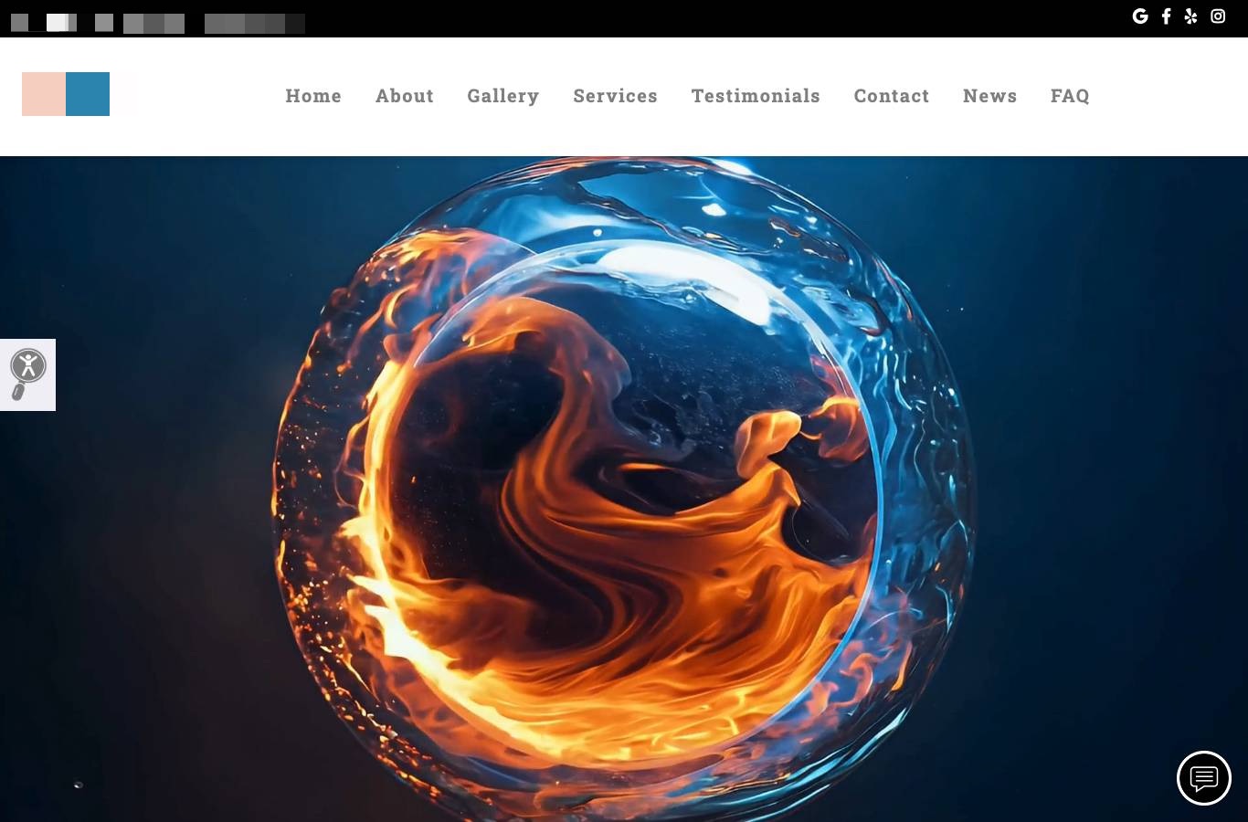 Before: an HVAC company homepage with a full-screen abstract image, a small logo, a text-only menu and no visible services, reviews or call to action